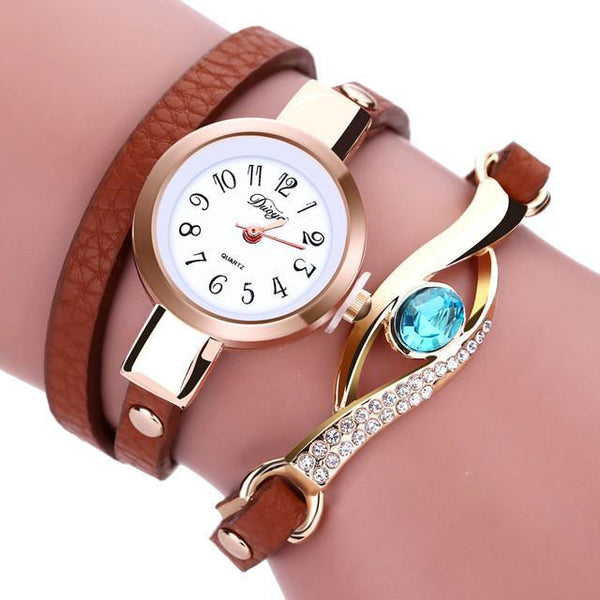 Duoya Ladies' Fashion Watches Eye Gemstone Luxury Watches Women Gold Bracelet Watch Female Quartz Wristwatches Montre Feida