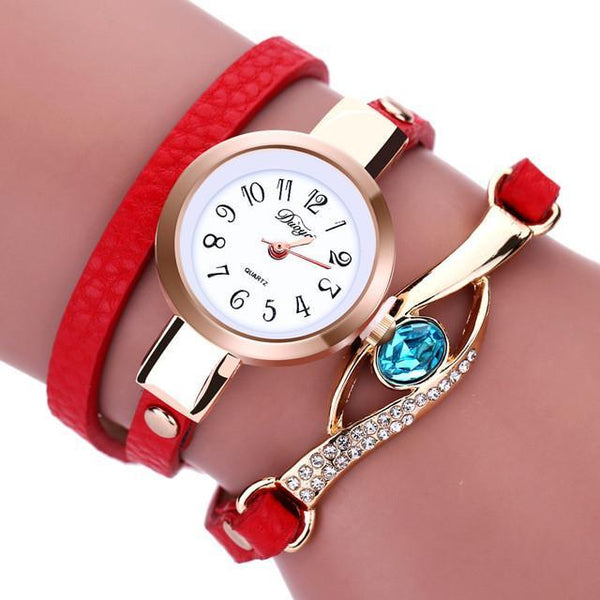 Duoya Ladies' Fashion Watches Eye Gemstone Luxury Watches Women Gold Bracelet Watch Female Quartz Wristwatches Montre Feida