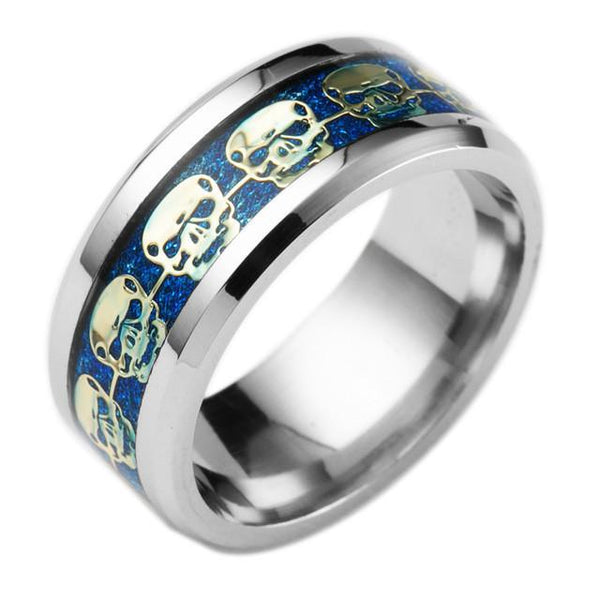 Fashion Mens Jewelry Never Fade Stainless Steel Skull Ring Gold Filled Blue Black Skeleton Pattern Man Biker Rings Men Gift