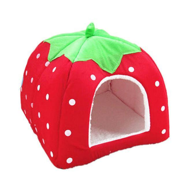 Cat House Foldable Soft Winter Leopard Dog Bed Strawberry Cave Dog House Cute Kennel Nest Dog Fleece Pet Cat Bed