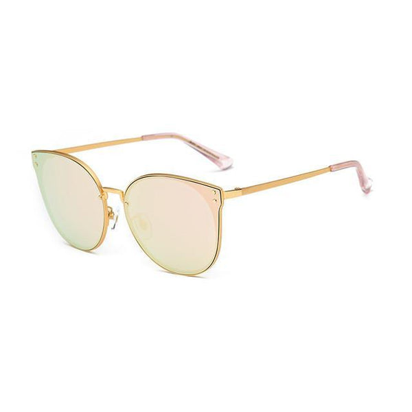 Oversized Cat Eye Sunglasses Women Round Mirror Gold Rose Frame Flat Mirror Sun Woman Fashion HD Lens Glasses