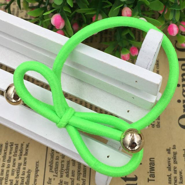 5Pcs/Bag Bowknot Gold Plated Beads Hair Holders Elastics 2015 New 12 Colours Women Rubber Bands  Girl's Tie Gum Hair Accessories