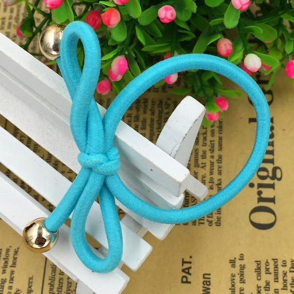 5Pcs/Bag Bowknot Gold Plated Beads Hair Holders Elastics 2015 New 12 Colours Women Rubber Bands  Girl's Tie Gum Hair Accessories