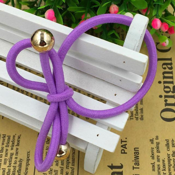 5Pcs/Bag Bowknot Gold Plated Beads Hair Holders Elastics 2015 New 12 Colours Women Rubber Bands  Girl's Tie Gum Hair Accessories