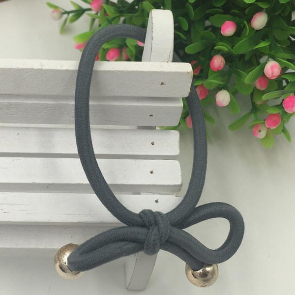 5Pcs/Bag Bowknot Gold Plated Beads Hair Holders Elastics 2015 New 12 Colours Women Rubber Bands  Girl's Tie Gum Hair Accessories