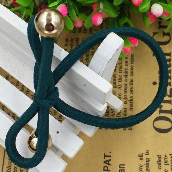 5Pcs/Bag Bowknot Gold Plated Beads Hair Holders Elastics 2015 New 12 Colours Women Rubber Bands  Girl's Tie Gum Hair Accessories