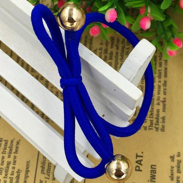 5Pcs/Bag Bowknot Gold Plated Beads Hair Holders Elastics 2015 New 12 Colours Women Rubber Bands  Girl's Tie Gum Hair Accessories