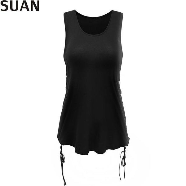 SUAN 2017 Fashion New Summer Women T-Shirts Tumblr Blusa Clothes O-Sleeveless Tops & Tees AAAAA Cotton Solid Stretchable Elastic