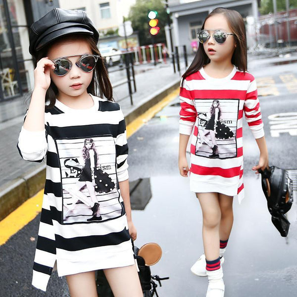 Tribros 2017 Spring Summer Girls Children Stripe Printed Asymmetrcal Clothes Infant Kid Costume Princess Baby Next Party Dresses