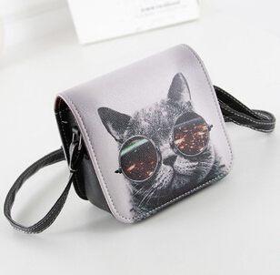 Bolsa Bolsos Carteras Women PU Leather Cat Wearing Big Glasses Print Shoulder Handbags 2017 Small Messenger Bag