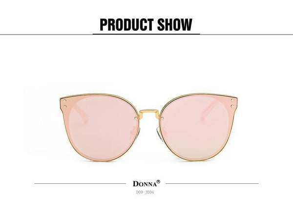 Oversized Cat Eye Sunglasses Women Round Mirror Gold Rose Frame Flat Mirror Sun Woman Fashion HD Lens Glasses