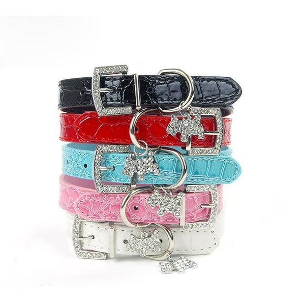 1PCS Crystal Pendant Pet Dog Collar Puppy Cat Pet Buckle Dogs Leads Neck Strap PU Leather Animal Pet Accessories For Small Dogs