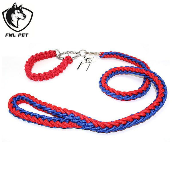 FML Pet Durable Adjustable Strong Nylon Rope Large Dog Collar And Leash Set Automatically Scaling For Walking Medium Large Anima