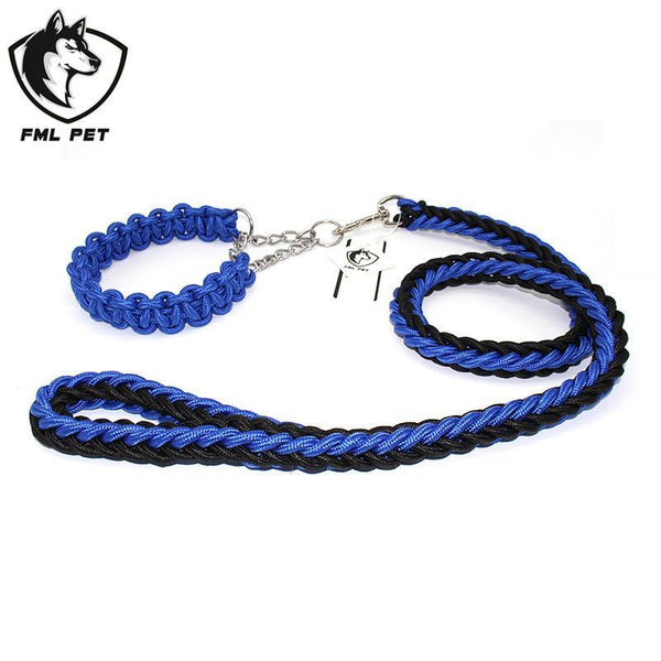 FML Pet Durable Adjustable Strong Nylon Rope Large Dog Collar And Leash Set Automatically Scaling For Walking Medium Large Anima