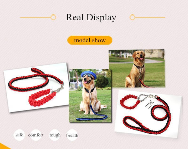 FML Pet Durable Adjustable Strong Nylon Rope Large Dog Collar And Leash Set Automatically Scaling For Walking Medium Large Anima