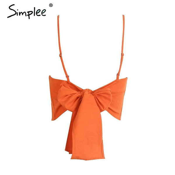 Belt lace up camisole tank top tees women Summer beach bow female cami crop top Sexy backless sleeveless short top