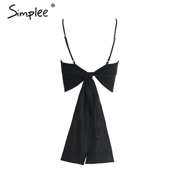 Belt lace up camisole tank top tees women Summer beach bow female cami crop top Sexy backless sleeveless short top