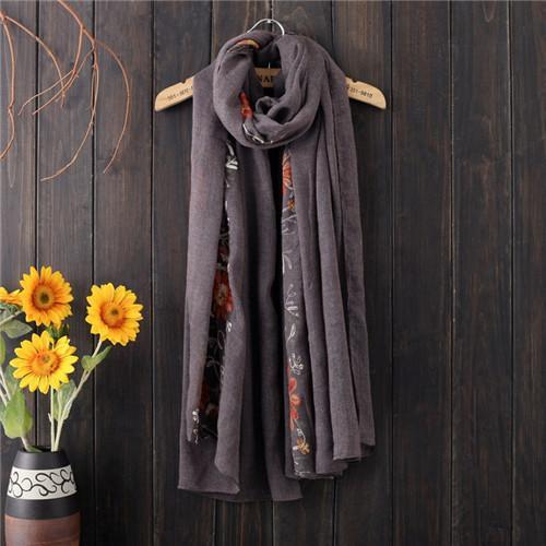 [DARIAROVA]High Fashion Winter Floral Embroidery Scarf Wrap Women Warm Cotton Shawls Scarves Embroidered Hijab Scarf From India