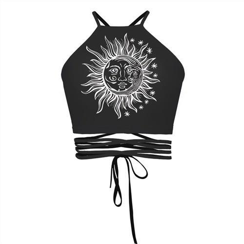 2017 Women Vintage Crop Top Batman Print Sexy Black Cropped Tops Harajuku Womens Bandage Strap Tops Summer Fashion Camis Vest