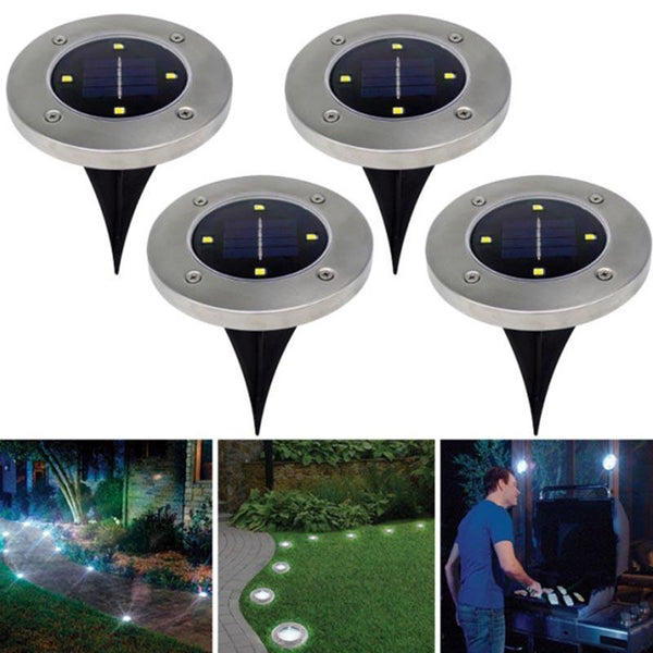 Solar Powered LED Disk Light Outdoor Garden (4 Packs)