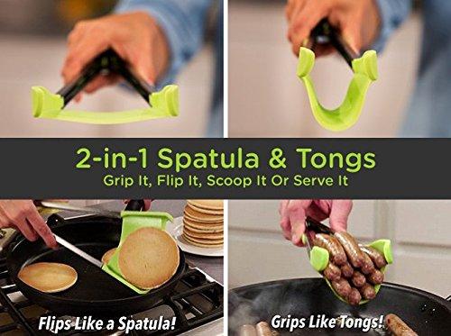 Clever Tongs - 2 in 1 Kitchen Spatula and Tongs Non-Stick Heat Resistant Stainless Steel Frame Silicone and Dishwasher Safe