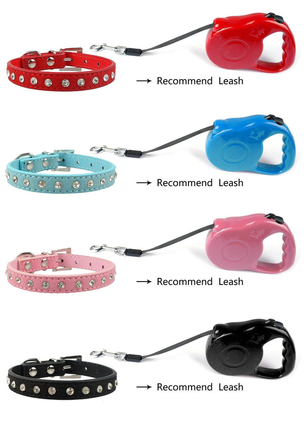 Clear Rhinestones Diamante Soft Suede Leather Dog Puppy Cat Collars 3 Sizes