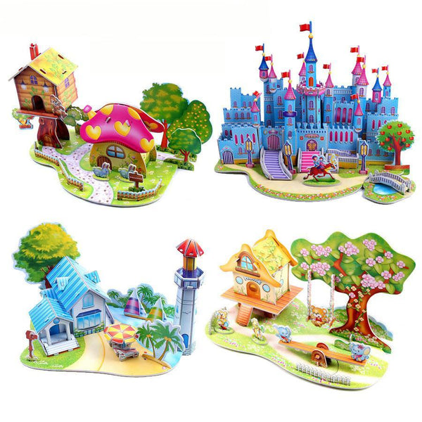 3D DIY Puzzle Jigsaw Baby toy Kid Early learning Castle Construction pattern gift For Children Brinquedo Educativo Houses Puzzle