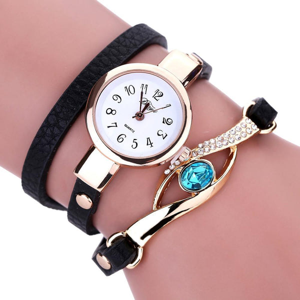 Duoya Ladies' Fashion Watches Eye Gemstone Luxury Watches Women Gold Bracelet Watch Female Quartz Wristwatches Montre Feida